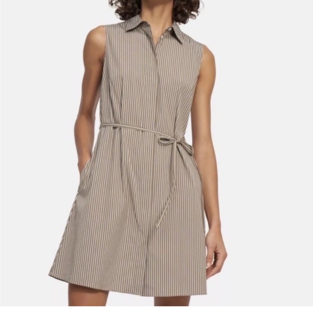 Theory striped sleeveless poplin cotton short dress